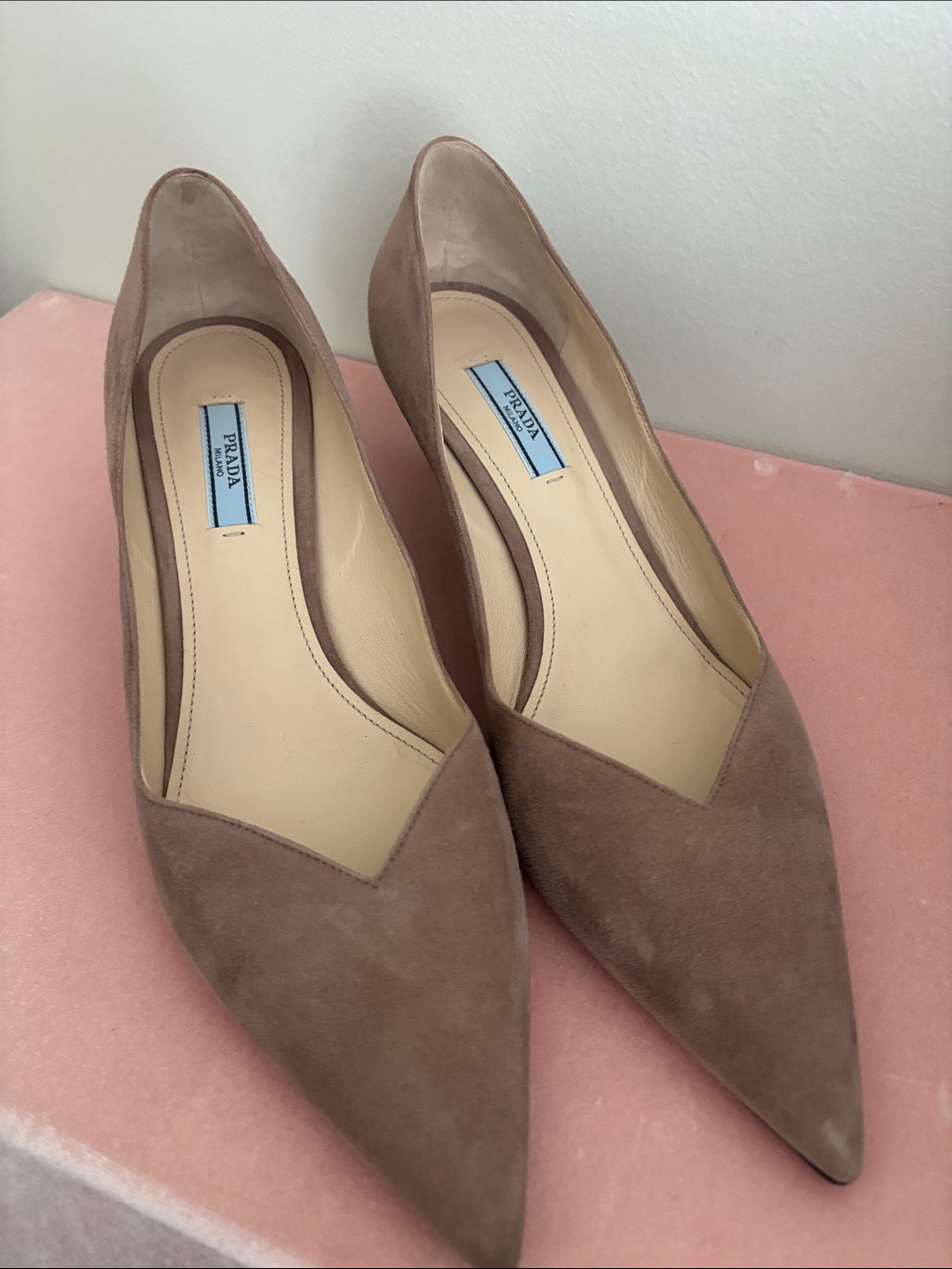 Prada Taupe Suede Pointed-Toe Pumps